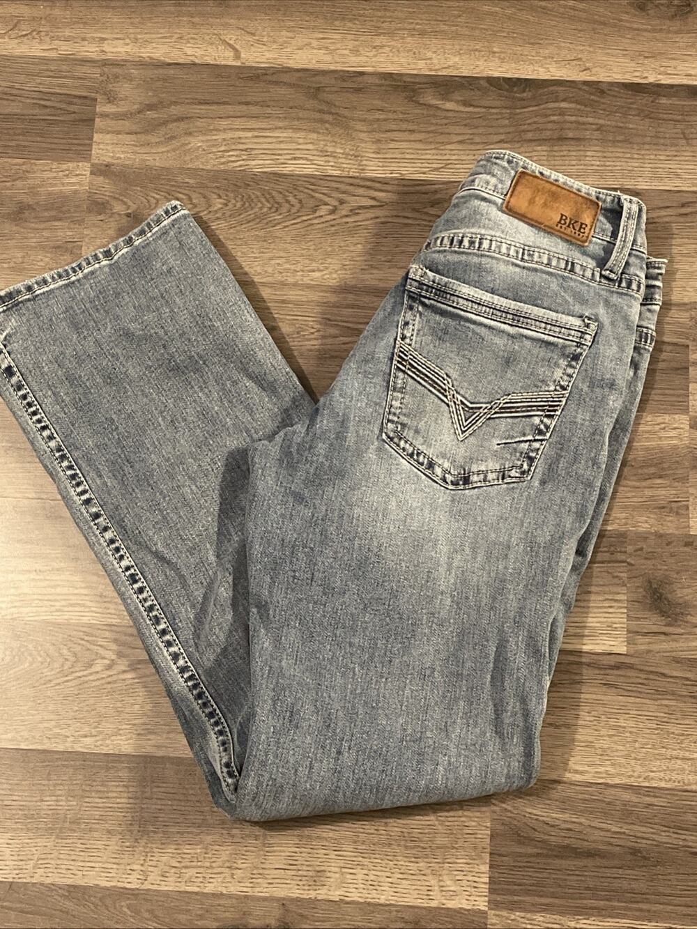 BKE Jake Straight Jeans Mens 32x32 Light Wash Blue Stretch Denim